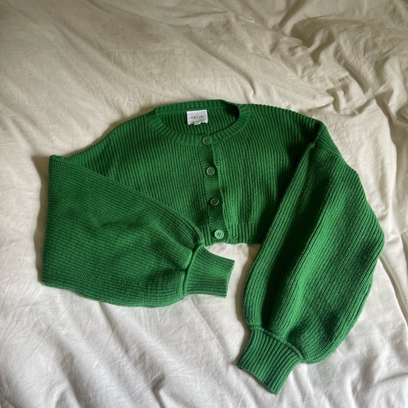 Cropped ASOS Kelly Green Ribbed Cardigan - Picture 1 of 6